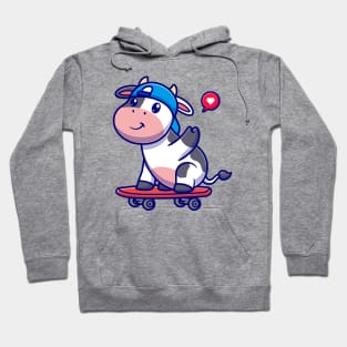 Cool Cow With Skateboard Cartoon Hoodie